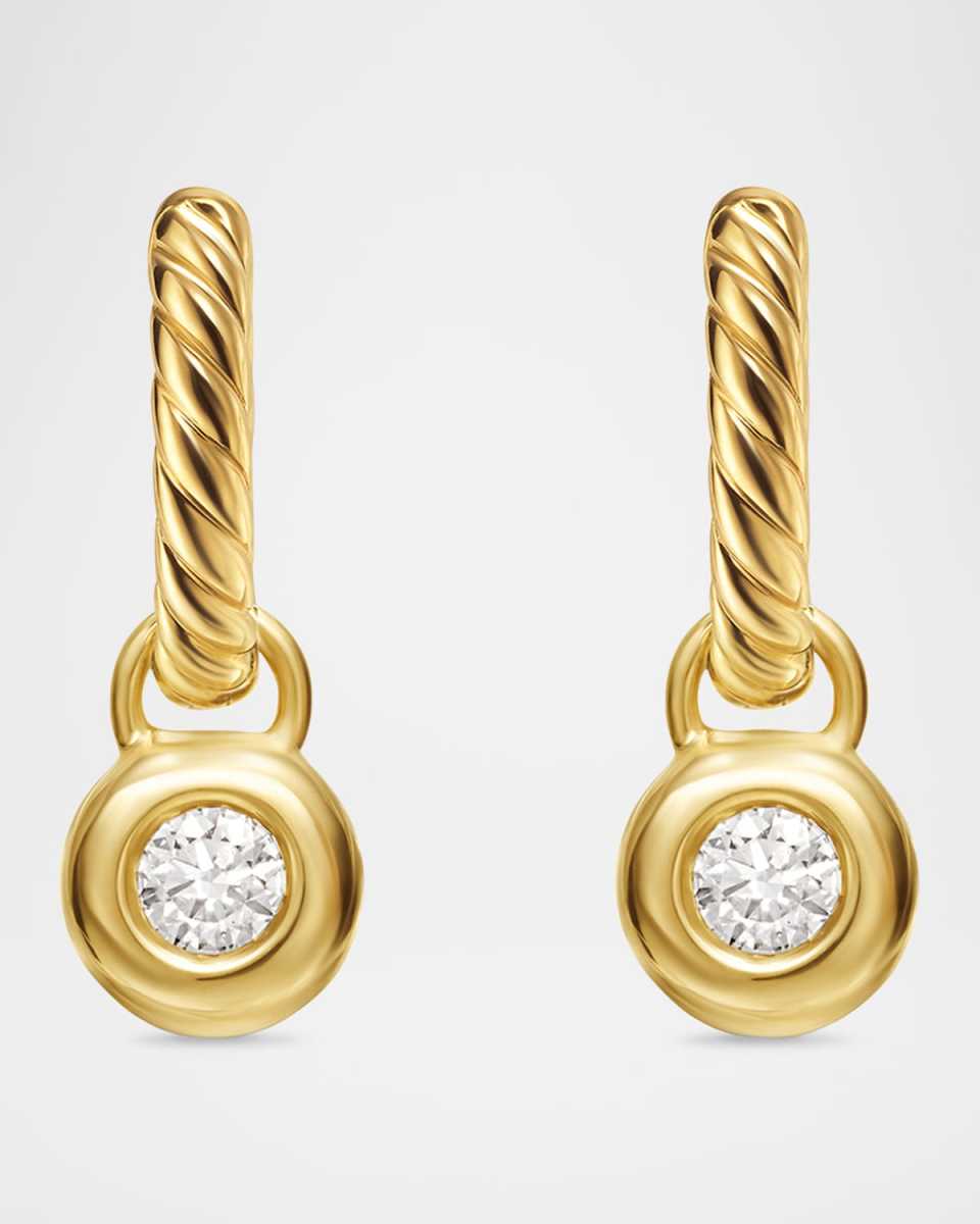 Petite Modern Cable Huggie Drop Earrings in 18K Gold with Diamonds, 18.5mm